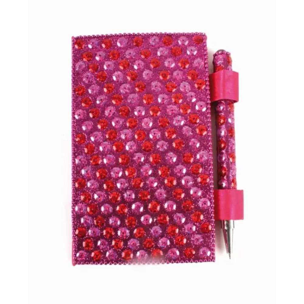 Libreta con bolígrafo brillos rosa. India